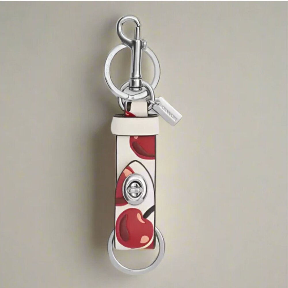 Coach Cherry Bag Charm Leather Trigger Snap Key Ring White Red CZ088 ORGPKG